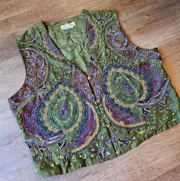 Vintage Other Destination 100% Silk Intricately Beaded Vest Womens size Large - Picture 3 of 14